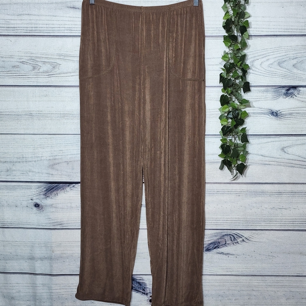 Citiknits Brown Straight Leg Knit Elastic Waist Pants, Medium